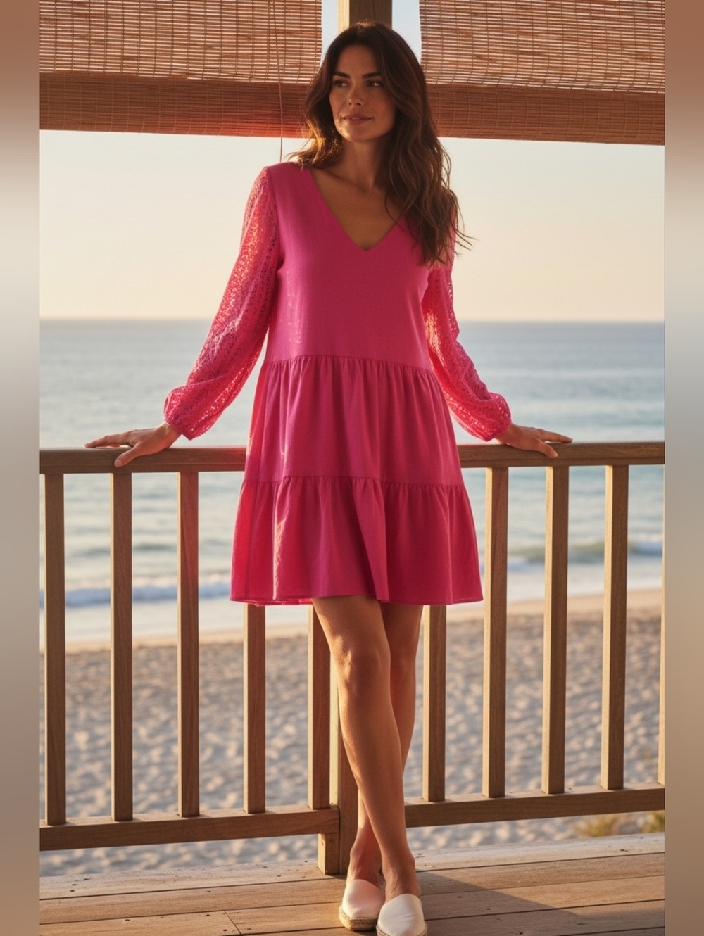 Elegant Pink Lace Sleeve Dress,/ Shirt Size XL